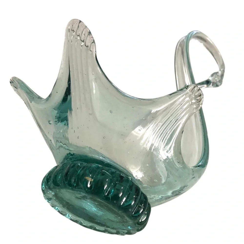 Elegant Hand Blown Glass Vintage Swan Figurine Candy Dish